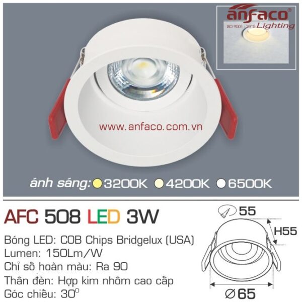 Đèn Anfaco LED downlight âm trần AFC 508-3W