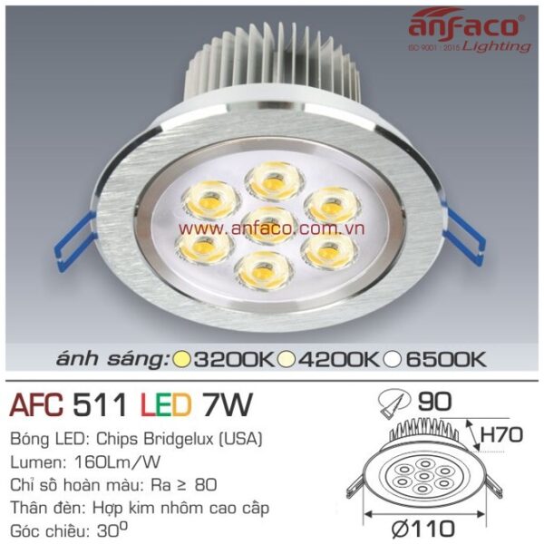 Đèn Anfaco LED downlight âm trần AFC 511-7W