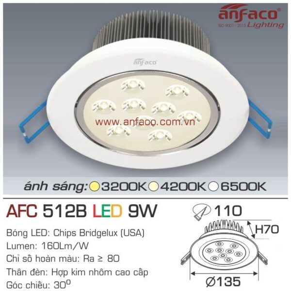 Đèn Anfaco LED downlight âm trần AFC 512B 9W