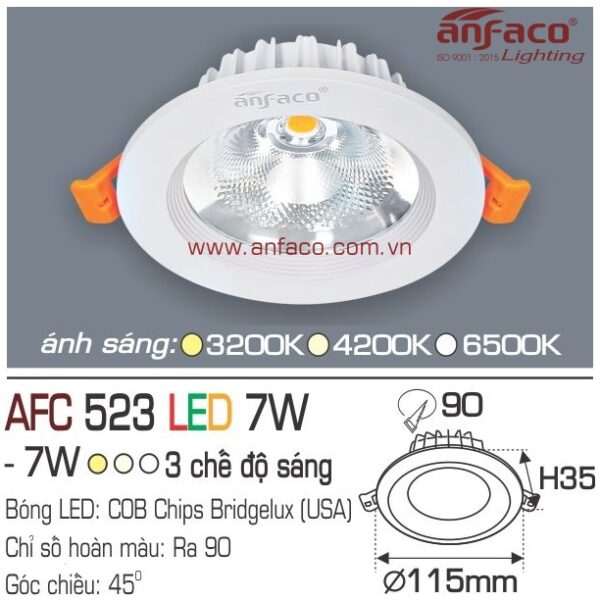 Đèn Anfaco LED downlight âm trần AFC 523-7W