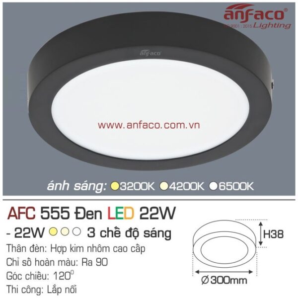 Đèn Anfaco LED panel ốp trần nổi AFC 555 Đen 22W