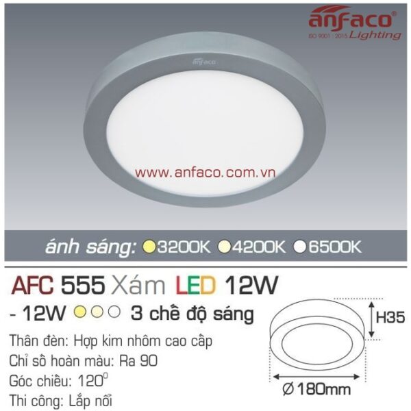 Đèn Anfaco LED panel nổi AFC 555 Xám 12W