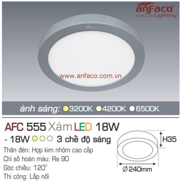 Đèn Anfaco LED panel ốp trần nổi AFC 555 Xám 18W