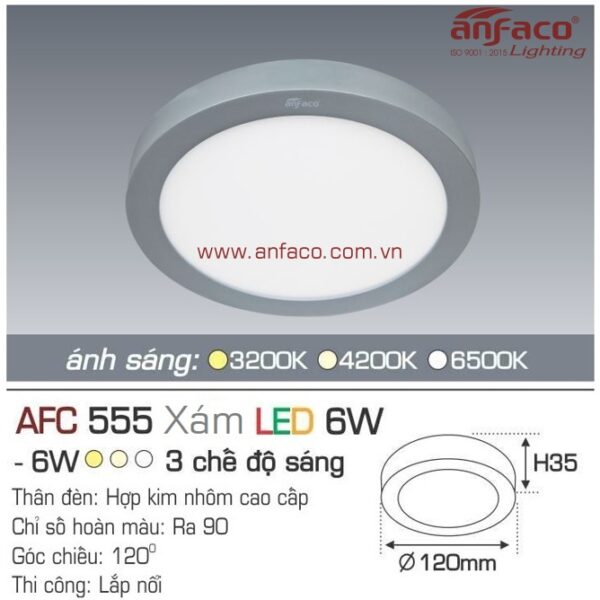 Đèn Anfaco LED panel ốp trần nổi AFC 555 Xám 6W