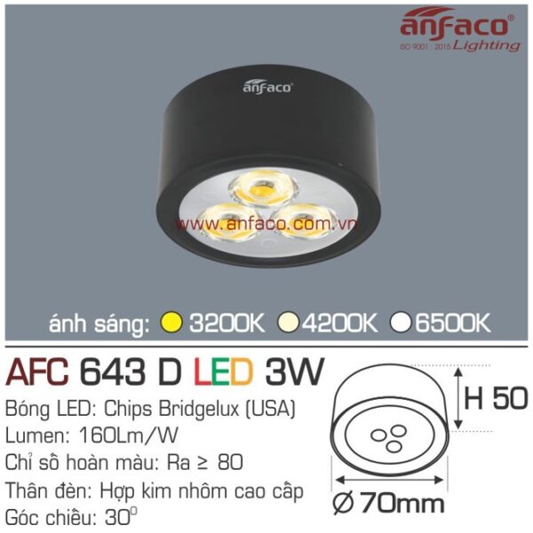 Đèn Anfaco LED downlight nổi AFC 643D 3W