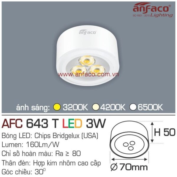 Đèn Anfaco LED downlight nổi AFC 643T 3W