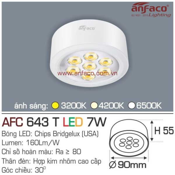 Đèn Anfaco LED downlight nổi AFC 643T 7W