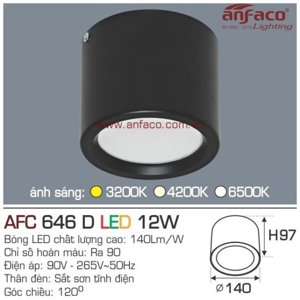 Đèn Anfaco LED downlight nổi AFC 646D 12W