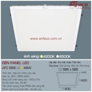 Đèn Anfaco LED panel âm trần AFC 669-48W 600x600