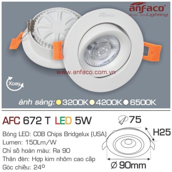 Đèn Anfaco LED downlight âm trần AFC 672T 5W