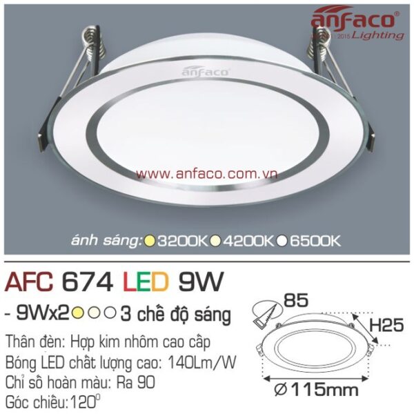 Đèn Anfaco LED downlight âm trần AFC 674-9W