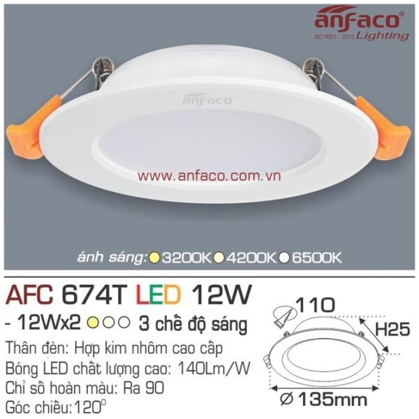 Đèn Anfaco LED downlight âm trần AFC 674T 12W