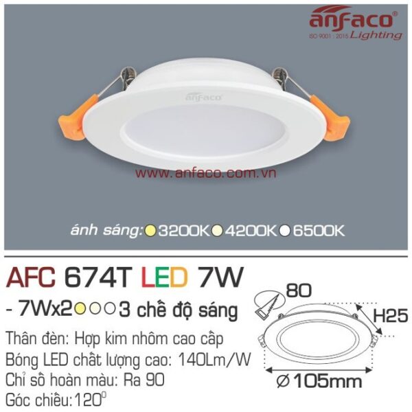 Đèn Anfaco LED downlight âm trần AFC 674T 7W