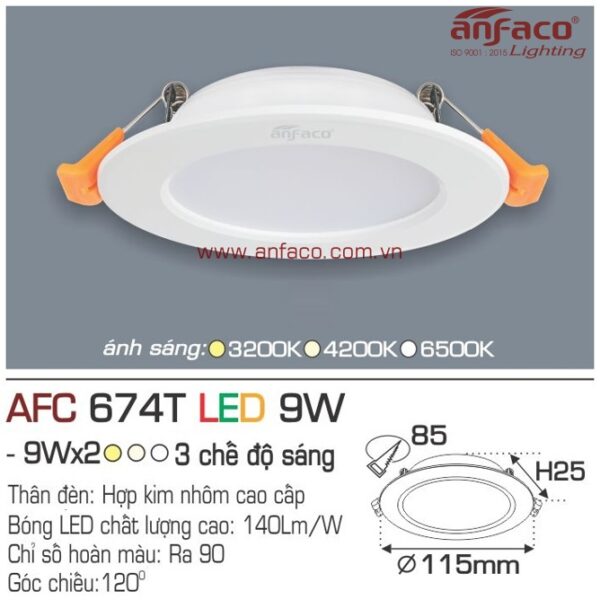 Đèn Anfaco LED downlight âm trần AFC 674T 9W