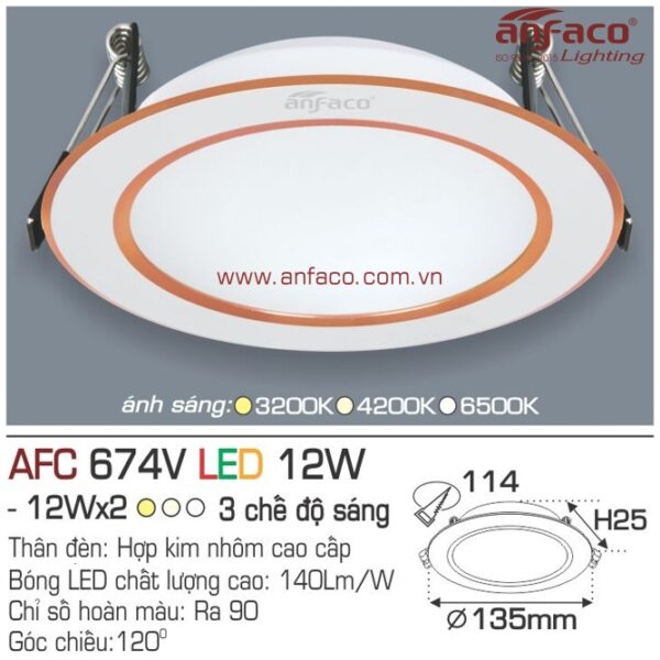 Đèn Anfaco LED downlight âm trần AFC 674V 12W