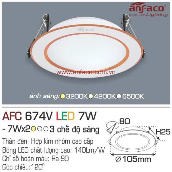 Đèn Anfaco LED downlight âm trần AFC 674V 7W