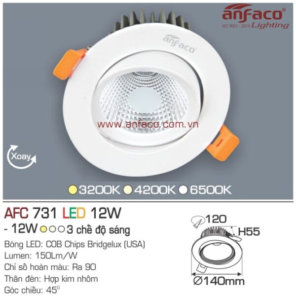 Đèn Anfaco LED downlight âm trần AFC 731-12W