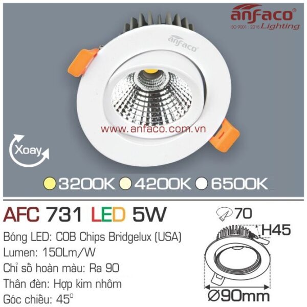 Đèn Anfaco LED downlight âm trần AFC 731-5W