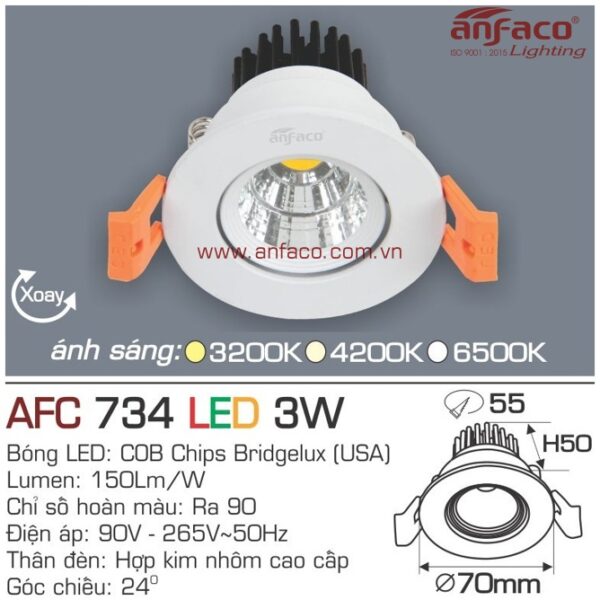 Đèn Anfaco LED downlight âm trần AFC 734-3W