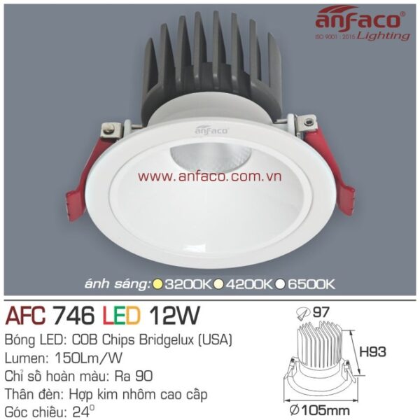 Đèn Anfaco LED downlight âm trần AFC 746-12W