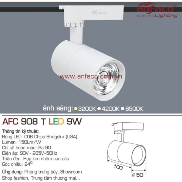 Đèn Anfaco LED tiêu điểm AFC 908T 9W đế ray