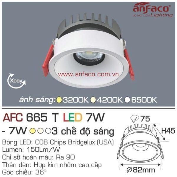 Đèn Anfaco LED downlight âm trần AFC 665T 7W