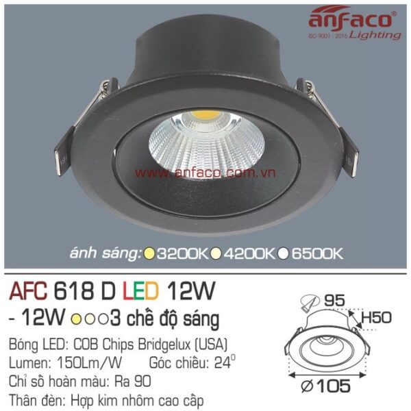 Đèn Anfaco LED downlight âm trần AFC 618D 12W