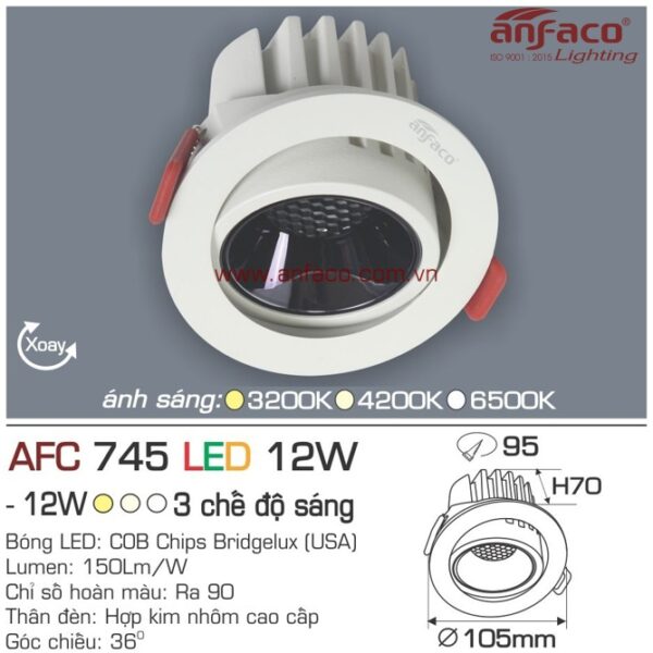 Đèn Anfaco LED downlight âm trần AFC 745-12W