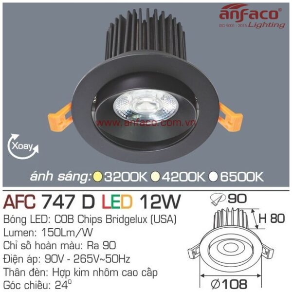 Đèn Anfaco LED downlight âm trần AFC 747D 12W