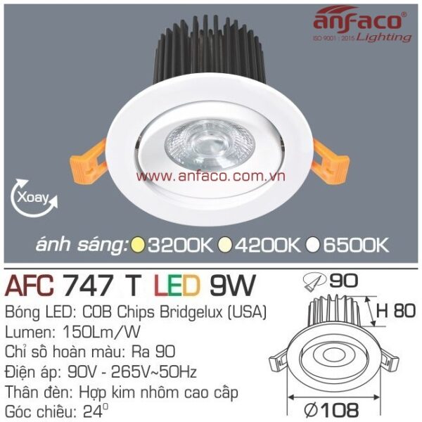 Đèn Anfaco LED downlight âm trần AFC 747T 9W