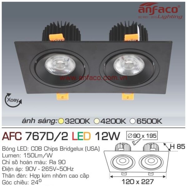 Đèn Anfaco LED downlight âm trần AFC 767D/2-12W