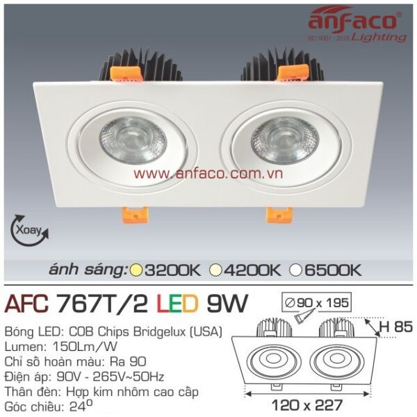 Đèn Anfaco LED downlight âm trần AFC 767T/2-9W