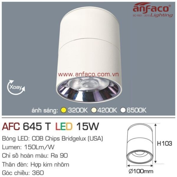 Đèn Anfaco LED downlight nổi AFC 645T 15W