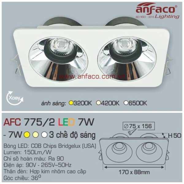 Đèn Anfaco LED downlight âm trần AFC 775/2-7W