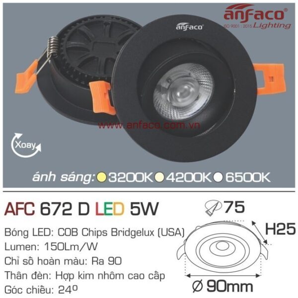 Đèn Anfaco LED downlight âm trần AFC 672D 5W