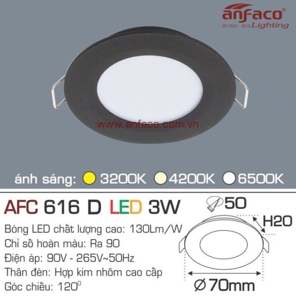 Đèn Anfaco LED downlight âm trần AFC 616D 3W