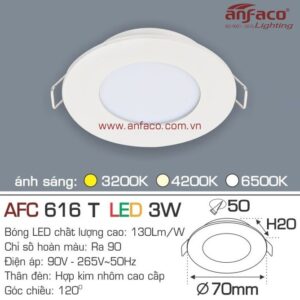 Đèn Anfaco LED downlight âm trần AFC 616T 3W