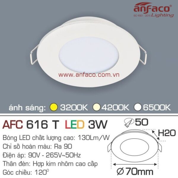 Đèn Anfaco LED downlight âm trần AFC 616T 3W