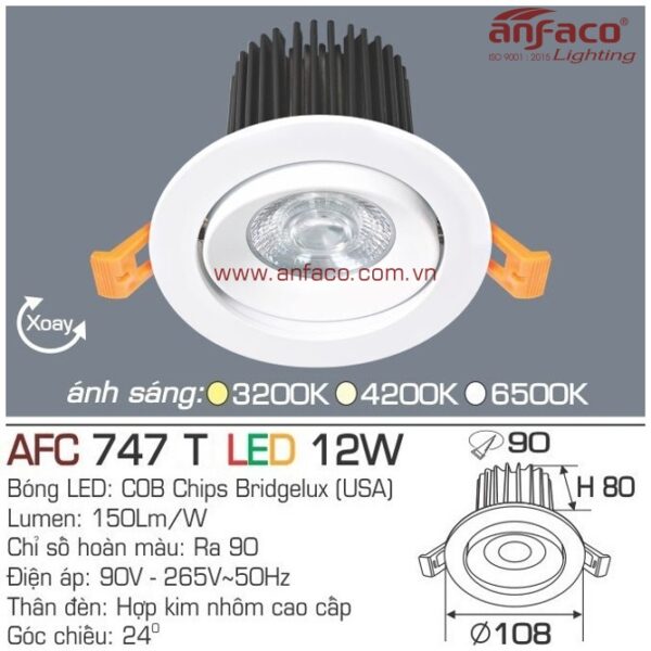 Đèn Anfaco LED downlight âm trần AFC 747T 12W