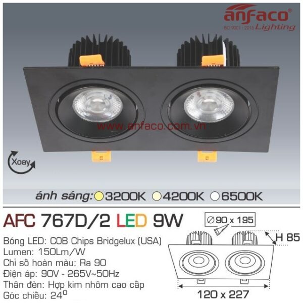 Đèn Anfaco LED downlight âm trần AFC 767D/2-9W