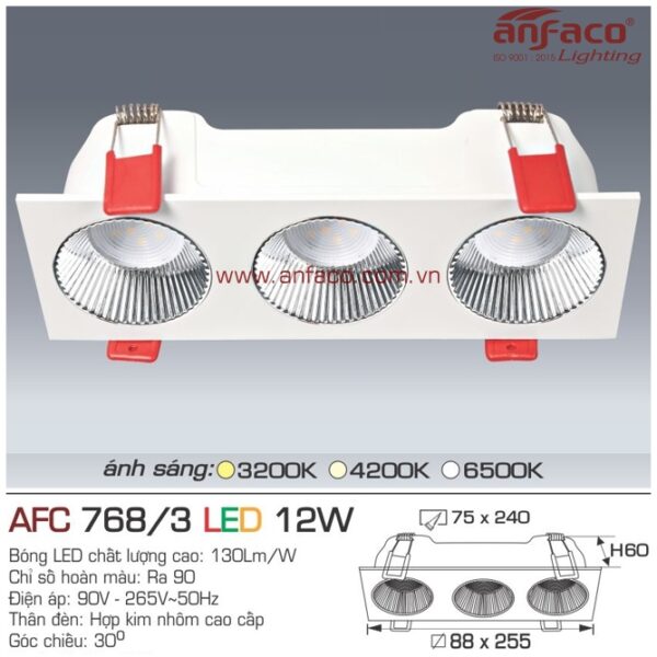 Đèn Anfaco LED downlight âm trần AFC 768/3-12W