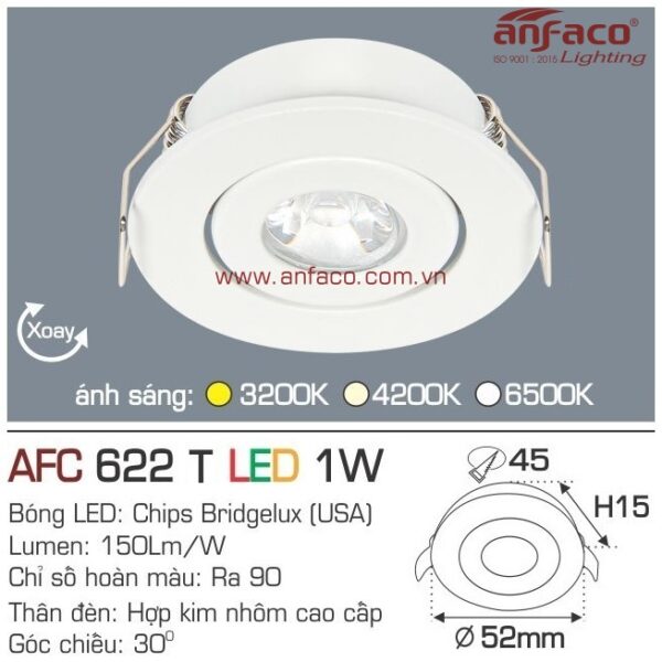 Đèn Anfaco LED downlight âm trần Mini AFC 622T 1W