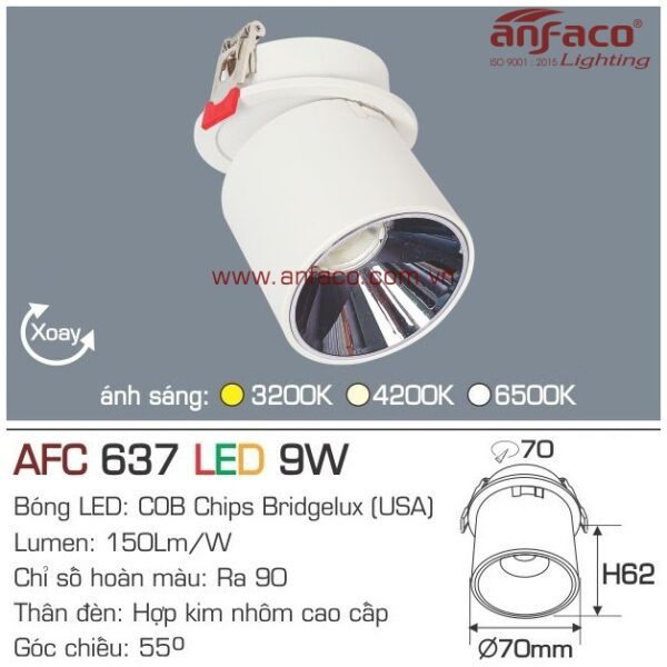 Đèn Anfaco LED downlight âm trần & thân nổi AFC 637-9W