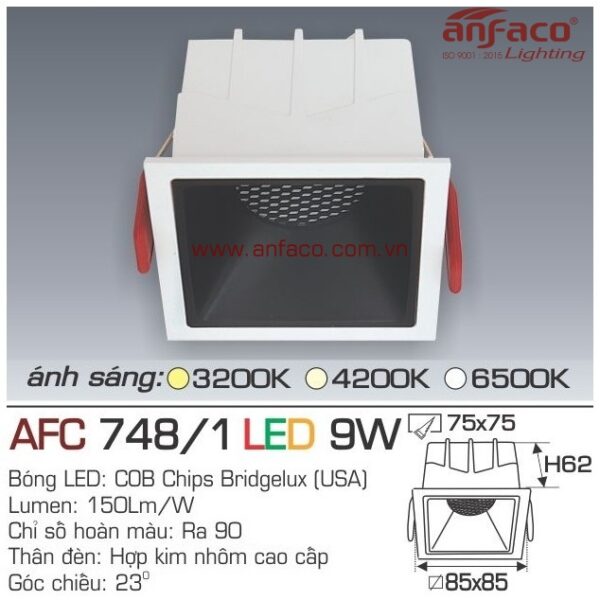 Đèn Anfaco LED downlight âm trần AFC 748/1-9W